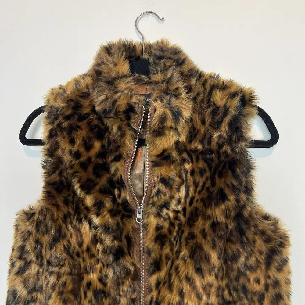 J. Crew Faux Fur Vest Womens XS Leopard Cheetah Animal Print indie sleeze y2k